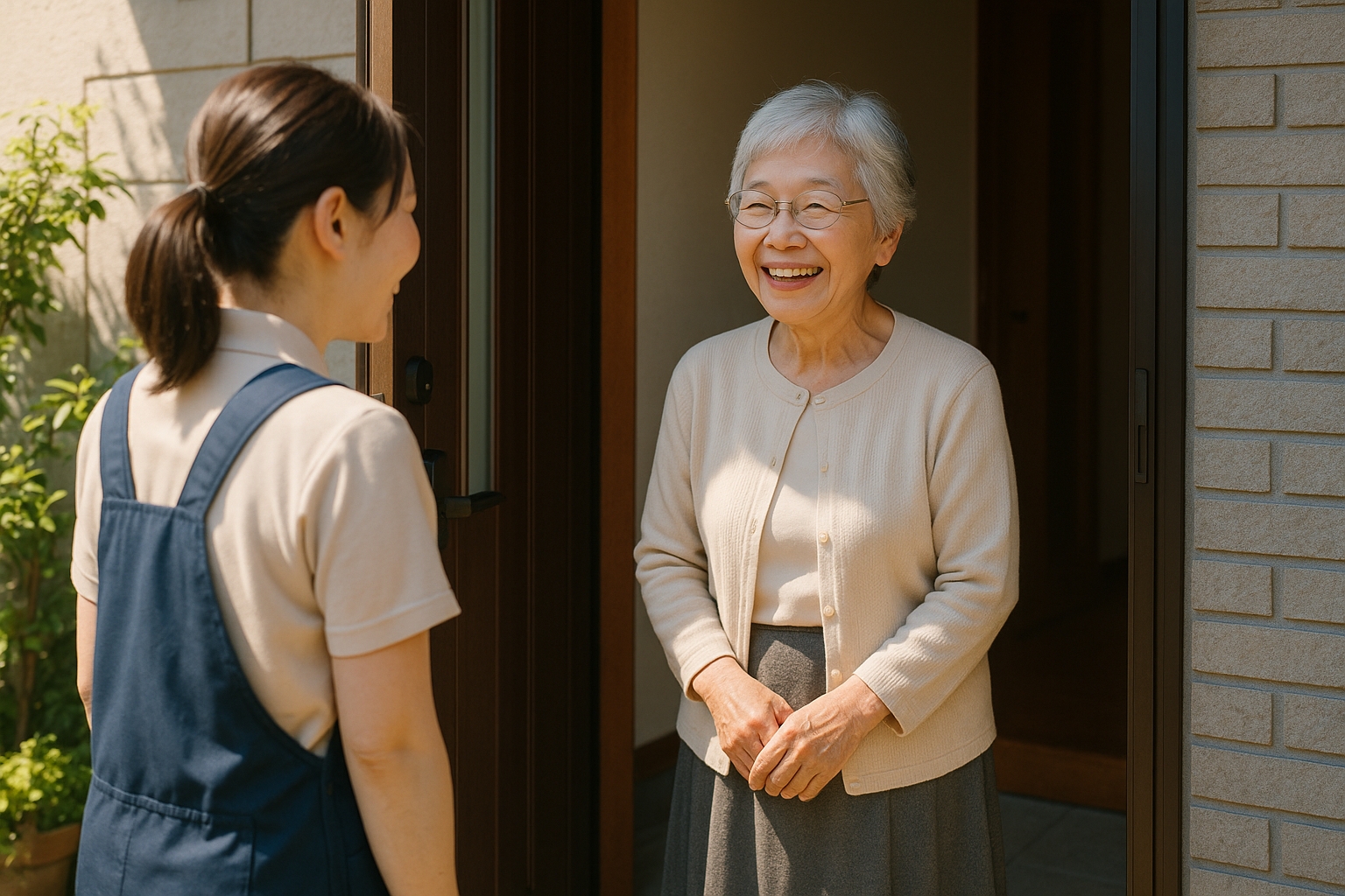 若い女性が年配の女性と話している様子